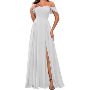 HPPEE Off-shoulder chiffon bruidsmeisjesjurken met split voor vrouwen mouwloze strapless avond formele jurk, Wit, 32