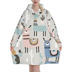 Llama Cactus Vrouwen Sherpa Sweatshirt Deken Verlengt Warm Gezellige Oversized Draagbare Pocket Hoodie Volwassenen