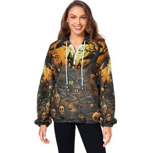 KAAVIYO Gele maan Halloween vleermuis pluizige jas pullover hoodie capuchon zakken fuzzy fleece sweatshirt ronde hals truien hoodies voor meisjes vrouwen, Patroon, M