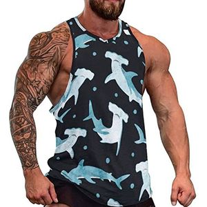 Hammerhead Sharks In Night Heren Tanktop Grafisch Mouwloos Bodybuilding Tees Casual Strand T-Shirt Grappige Gym Spier