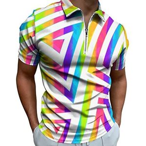 Regenboog spiraal patroon heren poloshirt met rits T-shirts casual korte mouw golf top klassieke pasvorm tennis tee