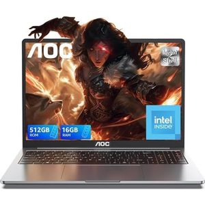 AOC Notebook, N97 CPU (tot 3,6 GHz), 15,6 inch notebook, 16 GB DDR4 RAM 512 GB SSDlaptop, WLAN, BT5.1, type C, USB 3.2, HDMI