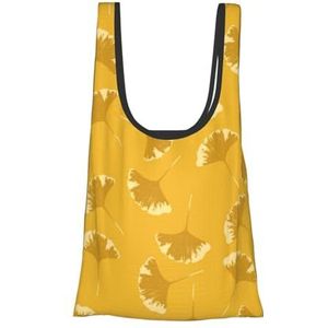 ButxeT Boodschappentassen, herbruikbare boodschappentassen, opvouwbare draagtassen, grote wasbare draagtas, ginkgo-bladeren bloemen op oker geel, zoals afgebeeld, Eén maat