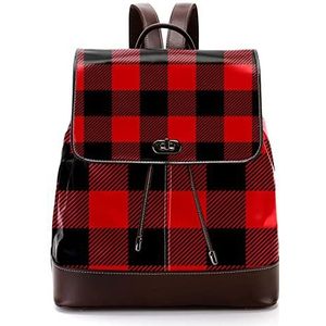 Rode zwarte geruite gepersonaliseerde casual dagrugzak tas voor tiener, Meerkleurig, 27x12.3x32cm, Rugzak Rugzakken