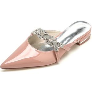 EICOFF Dames Pumps Gesloten Teen Lage Hakken Sandalen Strass Slip-op Plat Trouwschoenen Vrouwen Bruids Bruiloft Werk Jurk Schoenen,Nude pink,36 EU