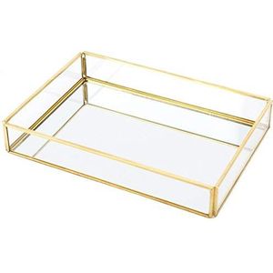 Rechthoekige glazen sieradenbak, make-up organizerbakje Gouden spiegelbakje Vintage glazen sieradenbakje voor sieradencosmetica(Rectangle trumpet)