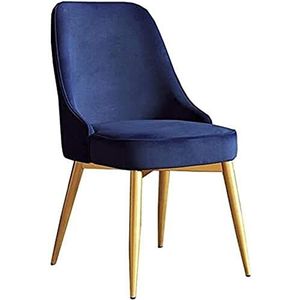 GEIRONV 1 stks fluwelen eetkamerstoel, goud metalen poten vrije tijd koffiestoel slaapkamer stoelen modern design gestoffeerde rugleuning stoel Eetstoelen (Color : Blue, Size : 50x52x85cm)