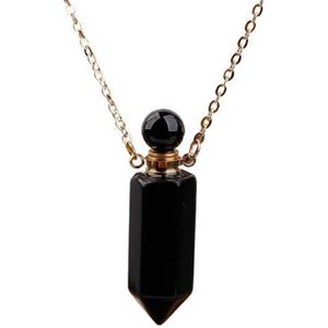 Crystal Perfume Bottle Healing Chakra Gemstones Pendant Necklace Women Roses White Crystal Essential Oil Jewelry (Color : Black Agate Gold)