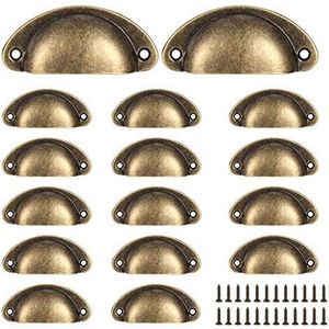 Yibaijia 16 stuks shell cup handgrepen, vintage lade trekhandgrepen, semi-cirkel retro keuken kast deurgreep en knoppen, meubelkast dressoir deurknoppen met schroeven - brons