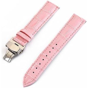 EDVENA Mannen Vrouwen Krokodil Graan Echt Lederen Horloge Band Band 12Mm 13Mm 14Mm 15Mm 16Mm 17mm 18Mm 19Mm 20Mm 21Mm 22Mm 24Mm Horlogeband (Color : Pink, Size : 19mm)