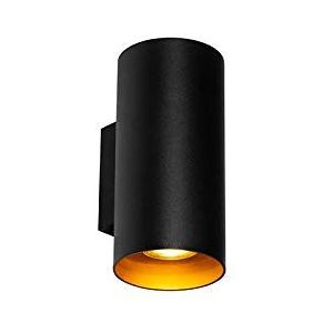 QAZQA - Design wandlamp zwart met goud - Sab | Woonkamer | Slaapkamer | Keuken - Aluminium Cilinder - GU10 Geschikt voor LED - Max. 2 x 50 Watt