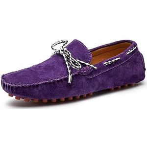 Loafers for heren Suede Vamp Driving Mocassins Bootschoenen Lichtgewicht Flexibel Antislip Klassieke instappers (Color : Purple, Size : 45 EU)