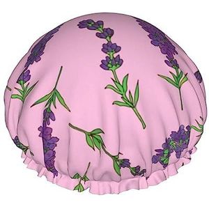 Lavendel Bloemen Patroon Douche Cap,Nachtmutsje Dubbellaags Waterdichte Elastische Badmuts Herbruikbare Badmuts