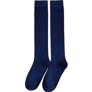 Vrouwen Kousen College Stijl Gebreide Katoen Kniekousen Lange Sokken Kousen, marineblauw, one size