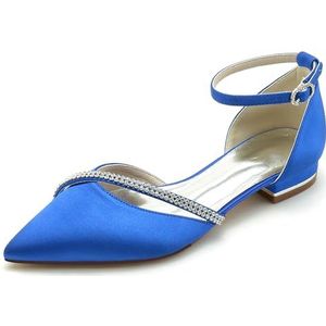 Hanfike Meisjes Womens Elegante Bruids Flats Enkelband Puntige Teen Avondschoenen met Steentjes JY283, koningsblauw, 37.5 EU