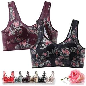 Ice Silk Lace Cooling Comfort BH, Beugelloze Super-gather BH, US X-Large Regular(B,4X-Large)