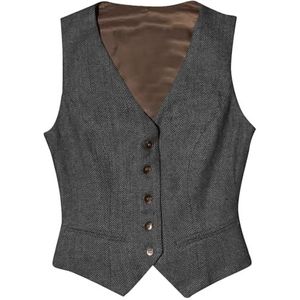 Tuikayoo Womens Herringbone Tweed Mouwloos Slim Fit Button Down Top V Hals Bovenkleding Vest, grijs, XXL