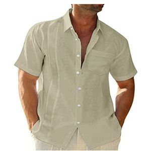 Linnen Herenoverhemd For Casual Stijl Met Korte Mouwen En Kampeerzomershirt Met Normale Pasvorm(Apricot,3XL)