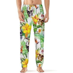 Hawaiiaanse Hibiscus En Tropische Schedel Mannen Pyjama Broek Zachte Lounge Broek Met Pocket Slaap Broek Loungewear