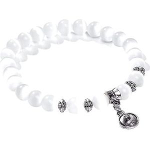 8mm witte Cat Eye stenen kralen armband met Lucky libel Hond klauw vlinder Hanger Charms Strandarmbanden for vrouwen vrouwelijk (Style : 17cm_NO.17 yingyang)