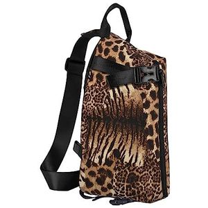 Sling Rugzak Borsttas Zee Parel Anti Diefstal Crossbody Schoudertas Dagrugzak Outdoor Sport Reizen Wandelen voor Mannen Vrouwen, Luipaard Patroon, Crossbody Backpack