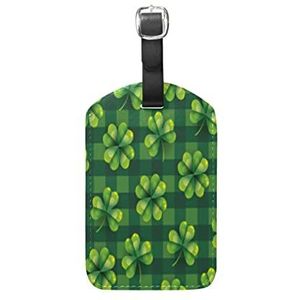 Groene plant gras geruite bagage bagage koffer tags lederen ID label voor reizen (2 stuks)