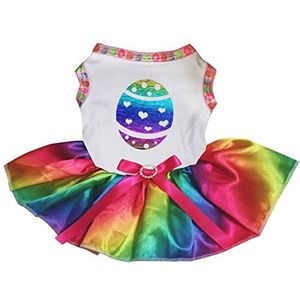 Petitebelle Regenboog Paasei Katoen Shirt Tutu Puppy Hond Jurk, XX-Large, White/Rainbow