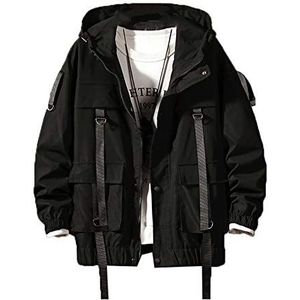 Mannen Streetwear Hip Hop Bomber Jas Harajuku Linten Zakken Windbreaker Koreaanse Stijl Mode Kleding - zwart - M
