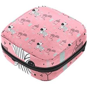 Maandverband Opbergtas, Vrouwelijke Product Pouches Draagbare Periode Kit Tas voor Meisjes Vrouwen Dames Roze Catoon Zebra Patroon, Meerkleurig, 4.7x6.6x6.6 in/12x17x17 cm