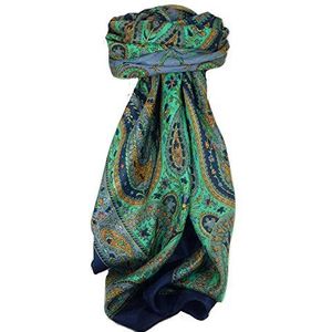Classic Paisley Square Scarf Mulberry Silk Nori French Navy by Pashmina & Silk