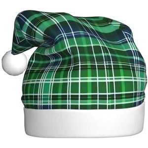 ZISHAK Blauwe En Groene Schotse Tartan Heerlijke Volwassen Pluche Kerst Hoed -Festive Decoratieve Hoed Voor Vakantie Plezier