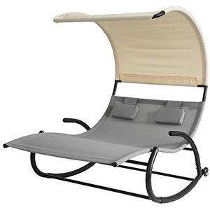 SoBuy OGS50-HG Sun Lounger Rocking Lounger 2 plaatsen met luifel en 2 zwenkwielen Rugleuning Ergonomisch kussen Max. 300kg - Grijs