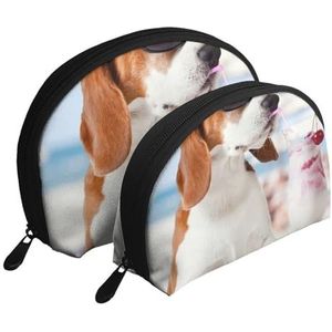 Make-uptas, reizen cosmetische tas 2 stuks draagbare clutch Pouch Set Pouch Organizer Vakantie Beagle, zoals afgebeeld, Eén maat