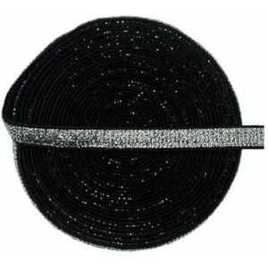 2 5 10 Yard 3/8"" 10mm Metallic Glitter Elastiek Spandex Banden Hoofdband Schouderband BH-band Lingerie Naaiwerk Rand-Zilver-Zwart-10mm-2 Yards