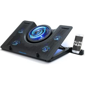EMPIRE GAMING - Turboost aluminium - koeler voor gamers laptop - koeling pad compatibel met 12 tot 17 inch -5 - stille ventilatoren -5 ergonomisch instelbare hoogte-blauwe LED - achtergrondverlichting - USB
