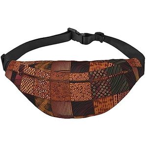 Afrikaanse stijl patchwork heuptasjes voor vrouwen mannen, lichtgewicht verstelbare heuptas voor reizen wandelen fietsen, Zwart, Eén maat
