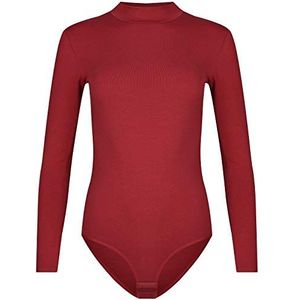 Evoni Damesbody met lange mouwen, ondoorzichtige bodysuit met halve kraag voor vrouwen, body met lange mouwen van katoen, bodyshaper, jumpsuit, bordeaux, L