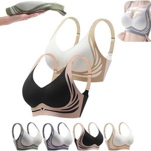 Super Gather Bra Women Lifting Anti-Sagging Wireless Push up Bra Without Wire Comfortable Lift Sports Bras,Breathable (XL(65-70kg),begie+black)