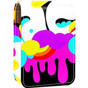 Draagbare Lipstick Case voor op reis, Mini Lipstick Opbergdoos met spiegel voor dames dames, Lederen cosmetische etui Zwart Abstract Peace, Meerkleurig, 9.5x2x7 cm/3.7x0.8x2.7 in
