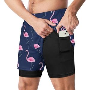 Aquarel Flamingo Grappige Zwembroek met Compressie Liner & Pocket Voor Mannen Board Zwemmen Sport Shorts