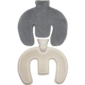 U-vormige warmwaterkruik voor nek en schouder met wasbare pluche hoes, 1 l voor pijnverlichting, warm in de winter (donkergrijs)