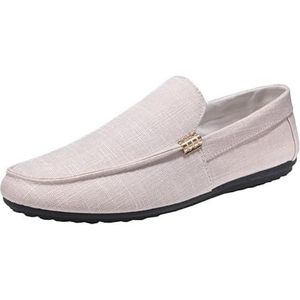 Heren loafers schoen ronde neus suède effen kleur stoffen schoenen comfortabele antislip lichtgewicht casual feestslip-on (Color : Beige, Size : 39 EU)