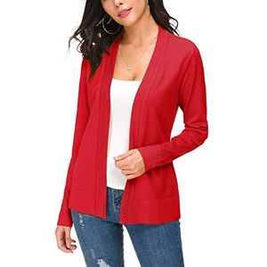 Dames Elegante Solide Open Voorkant Lange Mouwen Cardigan Lichtgewicht Gebreide Losse Vesten(S, Rood)