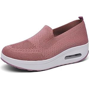 Orthopedische trainers for dames, comfort luchtkussen platform mesh holle schoenen instapper wandelschoenen zonder vetersluiting (Color : Pink, Size : 42 EU)
