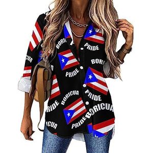Vintage Boricua Pride Puerto Ricaanse PR vlag vrouwen casual shirt button down lange mouw V-hals blouses tuniek voor leggings