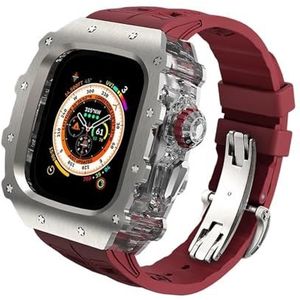 INSTR Titanium horlogekast met fluorrubber band Mod Kit voor Apple Watch Ultra2 Ultra 49 mm, rubberen band cover set voor Iwatch Series 9 8 7 6 45 mm 44 mm (Color : Red, Size : 49mm for ultra2 ultra