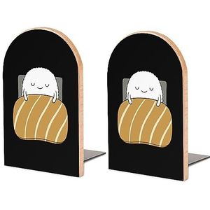 Sleepy Sushi Bed Grote Boekensteunen Houten Boekenstandaard Non-Skid Boekenhouder Leuke Boek Organizer voor Planken