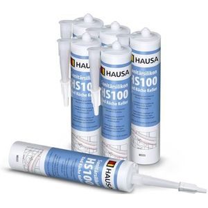 HAUSA Sanitair-siliconen HS100 wit 6 x 310 ml zeer elastische voegenkit voor badkamer, douche, keuken, schimmelbestendig, waterdicht acetaat, siliconenkit in patroon voor het afdichten van voegen