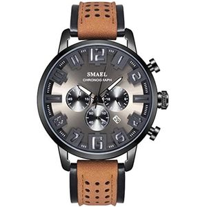 Men Quartz Watches, Multi Dial Analog Roestvrij stalen lederen band Waterdichte chronograaf, buitensportbedrijf Casual luxe horloge,Brown a3