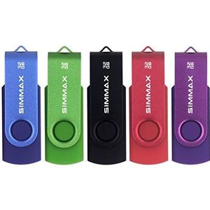 SIMMAX USB-stick, 5 stuks, 32 GB, geheugenstick, swivel-design, USB-stick, 32GB Blau Grün Schwarz Rot Lila
